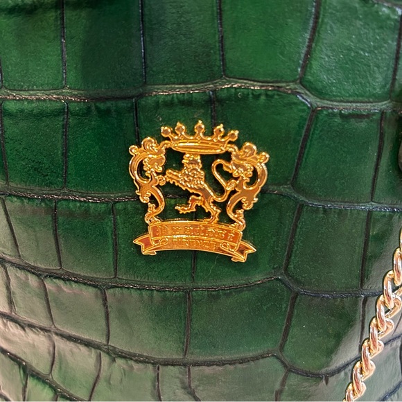 Pratesi Firenze Emerald Green Italian Leather Crossbody Bag w/Gold Chain - Picture 7 of 11